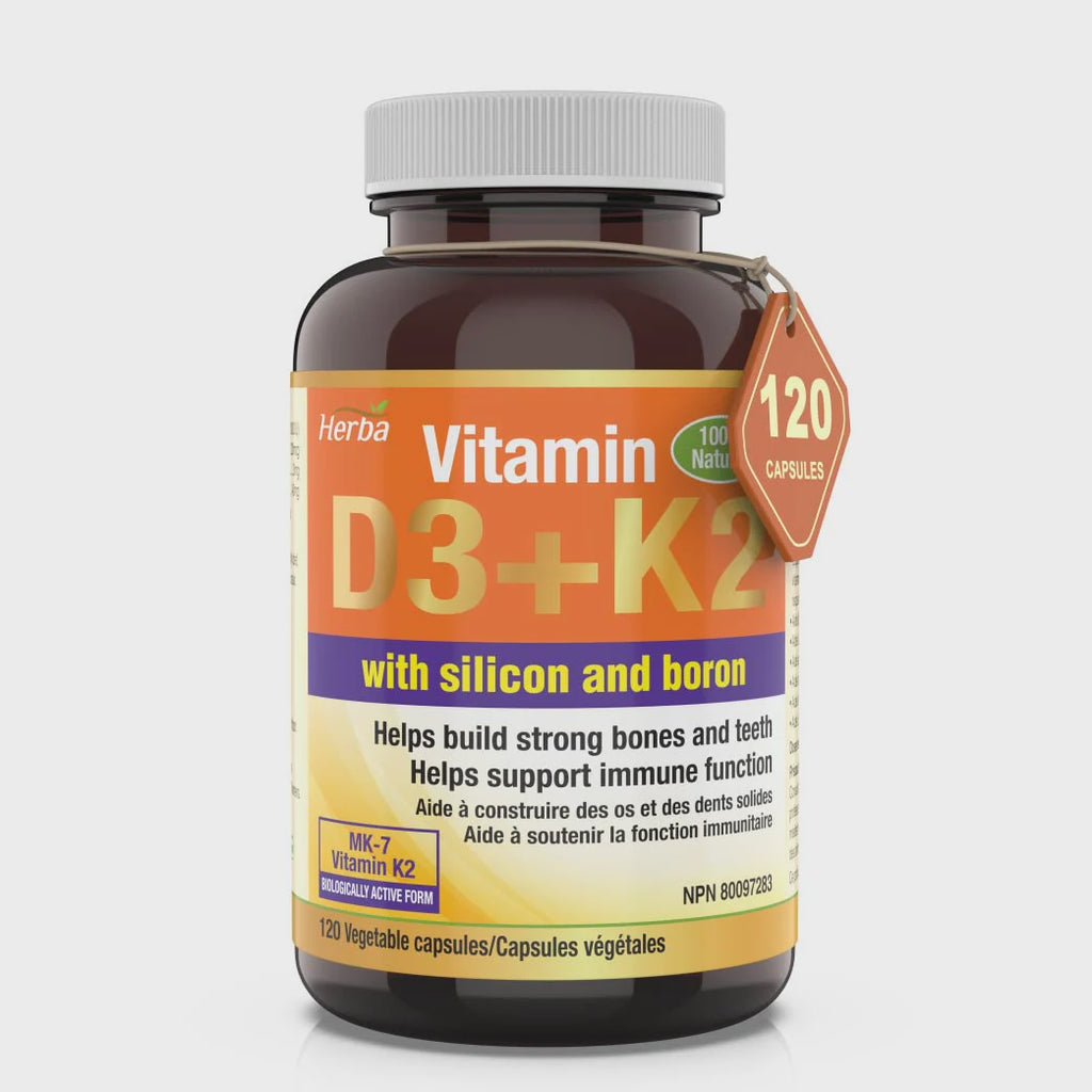 Herba Health D3 + K2 with Silicon and Boron, 120 Capsules