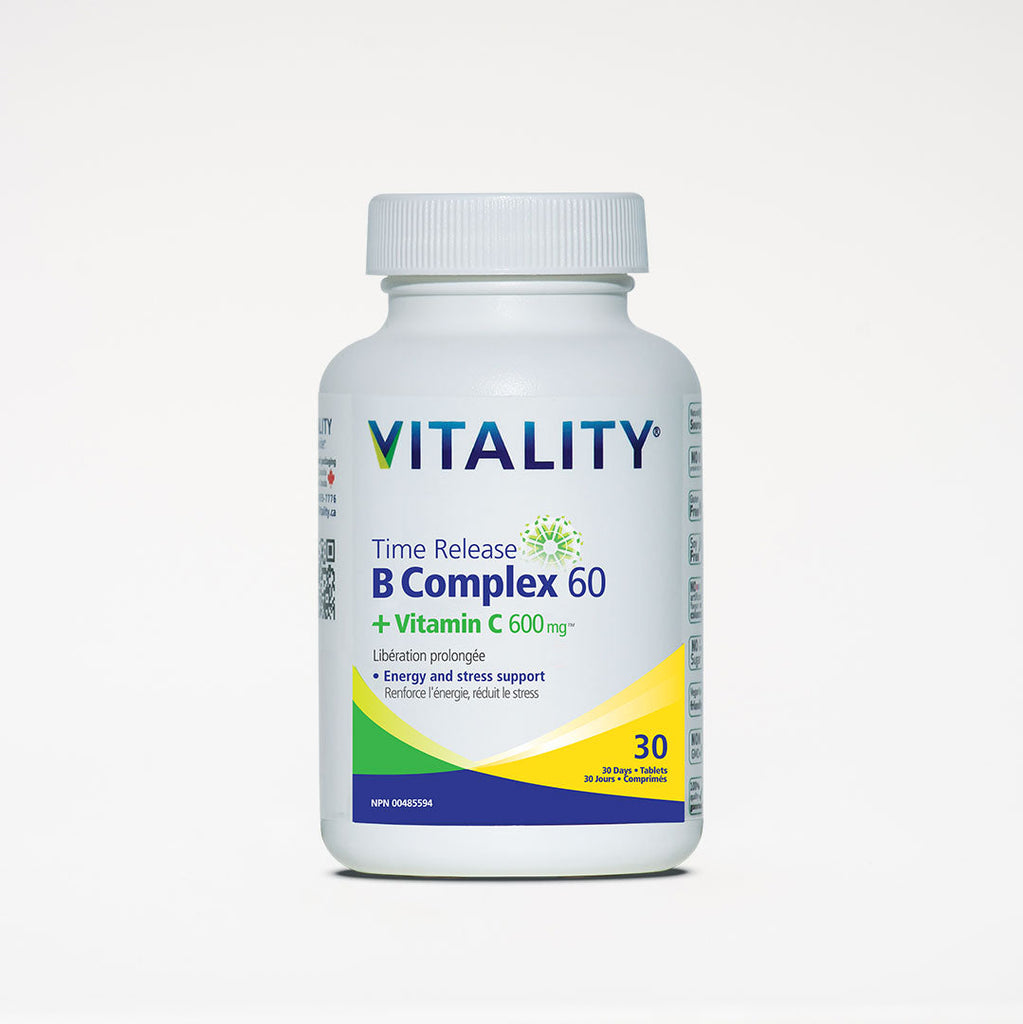 Vitality B Complex + C 600mg for Energy & Stress Support, 60 Tablets